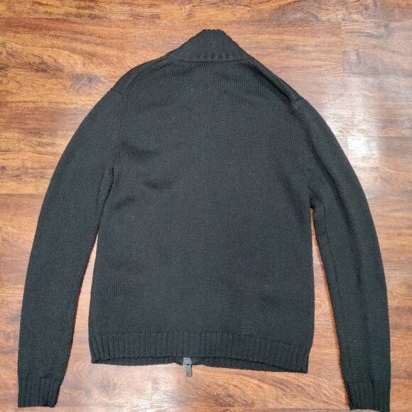 DKNY Classic Black Knit Sweater Men's Medium Button Zipper Front Pockets Ribbed - Picture 3 of 10